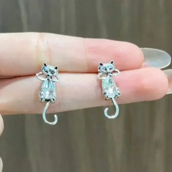 ⭐️❤️FREE Cat Kitten Drop Hipster Hippie Art Artsy Modern Classy Drop Earrings - Picture 7 of 10